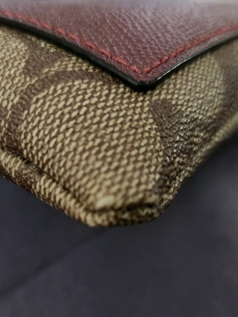 Coach Brown Signature Canvas Card Wallet with Burgundy Leather Pocket - Picture 6 of 6